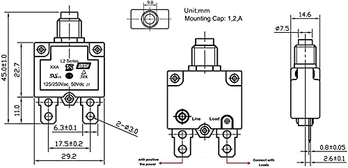 Bumbesti 30A 125-250V Ac 50V Dc Push Button Circuit Breaker L1 Series Manual Reset Thermal Circuit Breaker 30A 5Pack #TOP4
