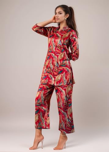 Image of SHIENZY Women Rayon Co Ord Set | Stylish Printed Kurta Top with Wide Leg Pants | Casual Summer Top with Palazzo Pants | Casual Lounge Wear Outfit | Comfortable Travel Outfit | Trendy Set