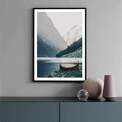 Art mural nordique paysage vert en impression sur toile 50x70 cm sans cadre pour salon