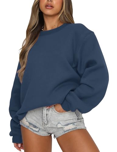 Orchidays Womens Casual Crewneck Sweatshirt Long Sleeve Loose Fitting Pullovers Fall Tops Navy Blue