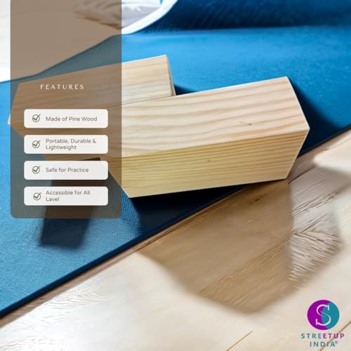 Image of Streetup India Wooden Yoga Block With Eco-Freindly Pine Wood| Non-Slip Workout Block|Extra Large 9X5X3 Inches (Set of 1)