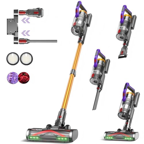 KIPMAX Akku Staubsauger 50000Pa/550W/70Min,1.5L Staubsauger Kabellos mit Display,Anti-Tangle-Bürste,7-Schicht-Filtra & 2 Duftplatten,Selbststehend Akkustaubsauger für Teppiche/Tierhaar/Hartböden
