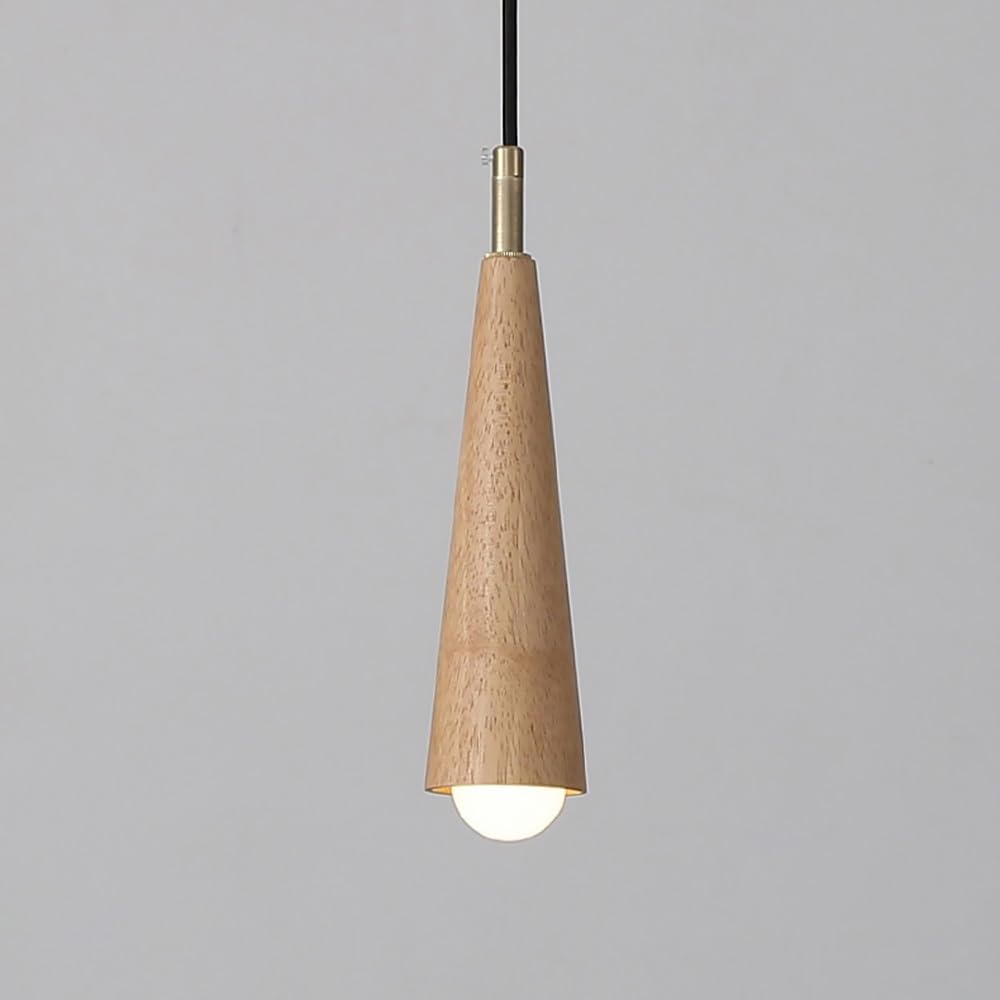 ITOSUI Mid-Century Modern Wood Pendant Light, Walnut & Brass Conical Hanging Light Fixture, Minimalist Nordic Mini Chandelier for Kitchen Island, Dining Room, Bedroom Bedside, Adjustable Cord(Wood)