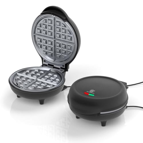SUPERLEX Piastra per waffle belga, 750 W, per 4 waffle belghe, con rivestimento antiaderente e controllo della temperatura, diametro 18 cm, riscaldamento rapido, LED di sicurezza (nero opaco)