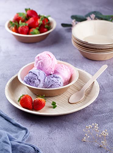 Foogo Green BORO025-50 Disposable Palm Leaf Bowls, 10.5 Oz, Round 6" thumb #1