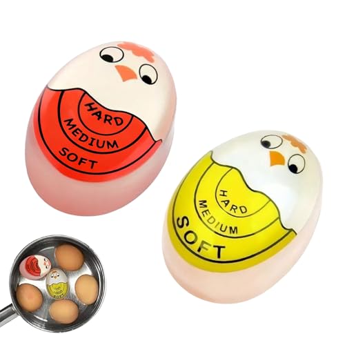 2 PCS x Egg Timer Heat Sensitive Egg Shaped Boiler Timer Egg Cooker Perfect Gadget Colour Changing Indicator For Soft Medium & Hard Boiled Eggs Safe Kitchen Aid Tool Gift Cooking Breakfast Home Use