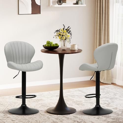 Image of COLAMY Bar Stools Set of 4, Modern Swivel Bar Chairs, Adjustable Faux Leather Upholstered Barstools Counter Height with High Backrest for Bar, Kitchen Island, Dining Room, Grey