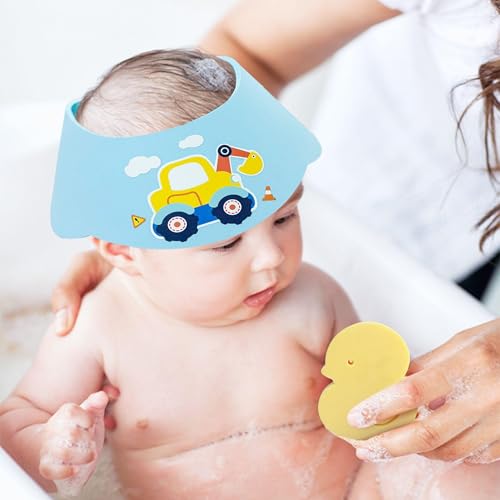 IDNVFY 1-Teilige Baby-Shampoo-Kappe Und 1-Teiliges Badschwamm, Cartoon-Geformte Brillen-Duschkappe, Einstellbares Design, Kinderbadematerial.