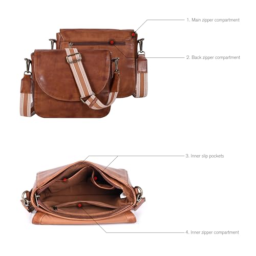 Image of Genuine Leather Shoulder Crossbody Purse For Women with Adjustable Strap, Mobile Pocket & Outside & Inside Zipper
