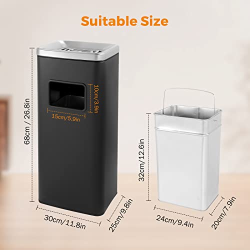Image of BEAMNOVA Trash Can Indoor Outdoor Stainless Steel Commercial Garbage Can Industrial Garbage Enclosure Inside Cabinet with Lid Waste Container, Color Black, 30 * 25 * 68 cm / 11.8 * 9.8 * 26.8 in