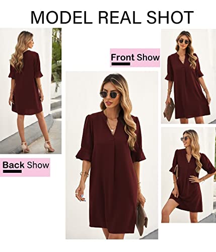 Image of QACOHU Summer Dresses for Women V Neck Ruffle Short Sleeve Casual Shift Dress