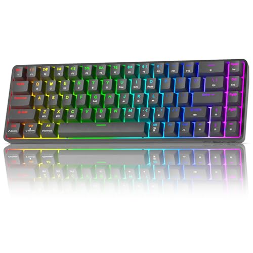 Clavier Gamer Mécanique Sans Fil TMKB T68 - Tri-Mode (Bluetooth 5.0/2.4Ghz/USB-C), Rétroéclairage RGB 60% à 68 Touches (Disposition QWERTY), Switch Bleu - Gris/Noir