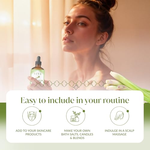 Image of Siva Lemongrass Essential Oil 4 Fl Oz - for Diffuser, Skin & Hair Care - Ideal for Massage & DIY Blends- with Dropper
