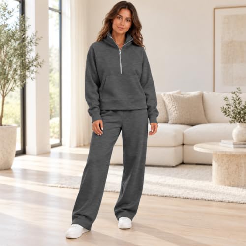 Womens Jogging Suits 2 Piece Set Lightweight Fleece Wide Leg Sweatshirt - image 3
