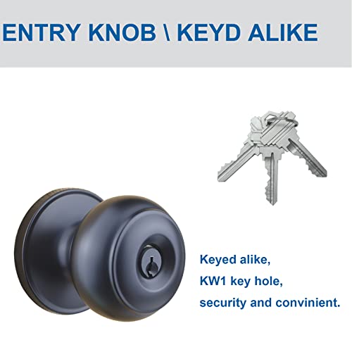 Comfhouse Stainless Steel Ball Entry Door Knob, Keyed-Alike Matte Black Entrance Door Knob,Interior/Exterior Door Knob With Lock For Bedroom Bathroom, Front Entry Door Knobs With Lock Same Key,1 Pack #TOP4