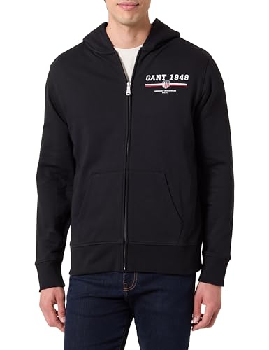 Gant Sudadera con Capucha y Cremallera Completa para Hombre, Negro, L