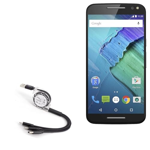 BoxWave Cable Compatible with Motorola Moto X Pure Edition - AllCharge miniSync, Retractable, Portable USB Cable - Jet Black