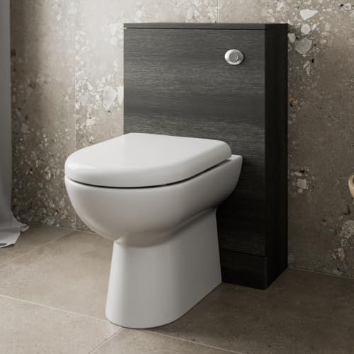 Baystone Modern Bathroom Cloakroom Back to Wall BTW Toilet WC 500mm Furniture Unit D Shape Pan Soft Close Seat Dual Flush Cistern Charcoal Grey