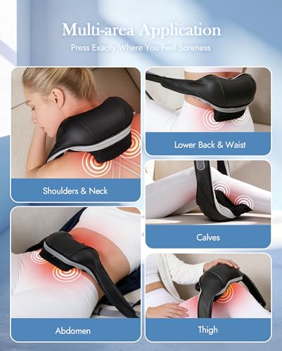 Image of Neck Massager with Heat Cordless: Shiatsu Back Shoulder Massage Tools for Pain Relief Deep Tissue Electric 4D Kneading for Muscle Remedy Lymphatic Drainage Gifts for Men Women Mom Dad (Black)