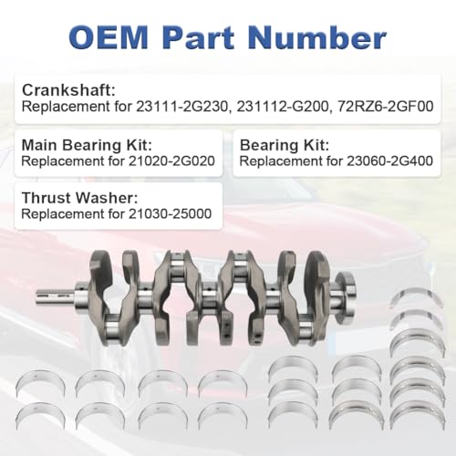 Image of Engine Rebuild Kit with Crankshaft Connecting Rod Piston Gasket Set Compatible with Hyundai Sonata Tucson Santa Fe, Kia 0ptima Sorento Sportage 2.4L 2011-2020 Replace 23111-2G230 23111-2G200