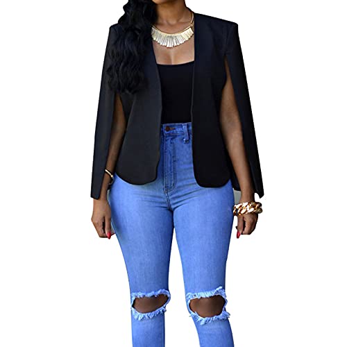 90s Outfit for Women Jean Jacket with Hoodie Women Fitted Blazers for Women Short Cloak Coat Cape Cardigan Blazer Short Set,Black Blazer