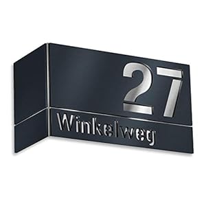Metzler Hausnummer Eckhausnummernschild Anthrazit 3D-Effekt