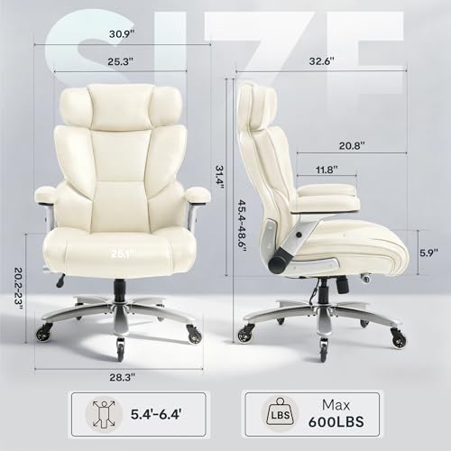 Image of FLEXISPOT 600lbs Big and Tall Office Chair for Heavy People, Heavy Duty Computer Desk Chair with Dynamic Lumbar Support 2D Armrest Blade Wheels, Chairs for Home Office Gaming Working, Leather, Beige