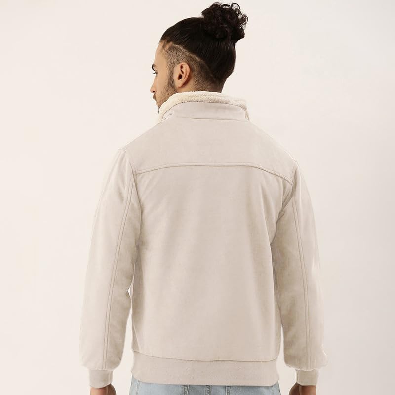Image of CAHOOT Men's Front Zipper Jacket with Fleece for Casual Wear | Long Sleeve | High Neck | Zipper Closure | Suede Jacket Crafted with Comfort Fit for Everyday Wear