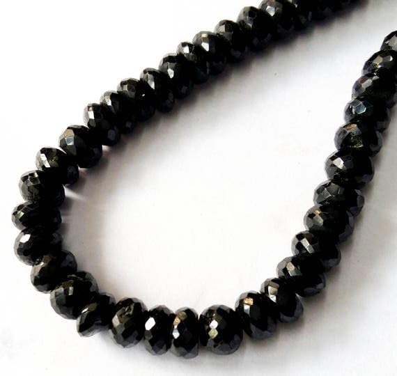 Spinelle noir naturel en perles rondelles facettées haut de gamme 7-7.5 mm E1961