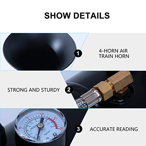 BESPORTBLE Kit de Buzinas de Trem Buzina de Ar 150 Psi 4 Trompete para Motocicleta CaminhÃ£o-Barco C
