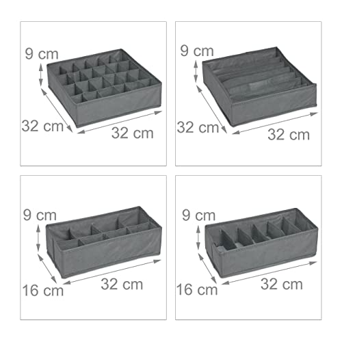Relaxdays Underwear Set, 4-Piece Wardrobe Organisation, Drawer Dividers for Socks Bras and Ties Light Grey, Fleece, 9 x 32 x 32 cm - Image 4