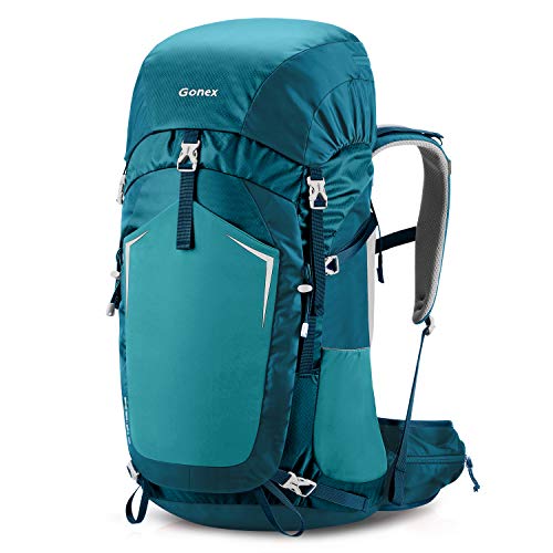 Gonex 55L Hiking Internal Frame Backpack Outdoor Backpacking Camping Trekking Climbing Backpack with Rain Cover for Men Women Blue