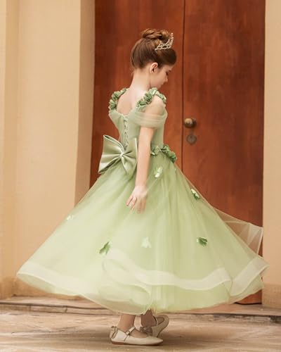 3D Floral Spaghetti Strap Flower Girl Dress with Bow Cold Shoulder Ankle Length First Communion Dress with Applique2