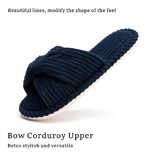 Image of Chantomoo Slippers for Women Memory Foam House Womens Slipper Slides Home Bedroom Bathroom Spa Open Toe Corduroy Bow Slippers Cozy Comfortable