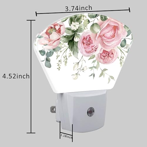 Image of Watercolor Pink Flowers Night Light Plug into Wall, Pink Roses Night Light with Dusk to Dawn Sensor for Kid Girls Boys Women Men Room, Hallway, Kitchen, Bathroom, Stairs Decor
