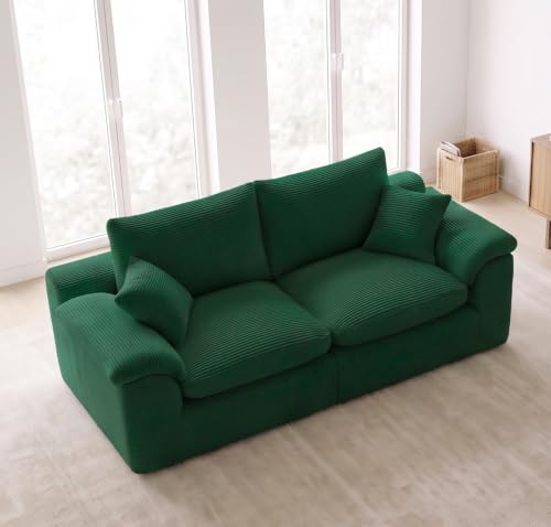 Image of 78 inch Loveseat Sofa, Small Boneless Couch for Living Room, Green