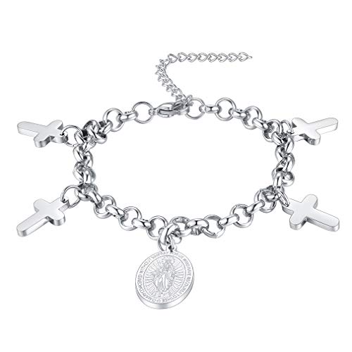 FaithHeart Santa María Pulsera para Hombres Cadena Medallón Pequeño Santo Patrón Cristiana...