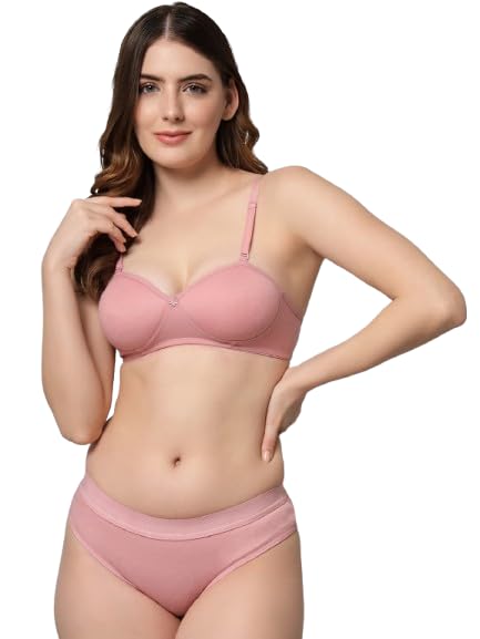 Image of Imsa Moda Women's Padded Wire-Free Bra & Panty Set - Soft Polycotton Lingerie (Pack of 1)