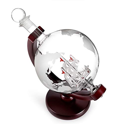 UPKOCH Mini-Wereld geëtst globe karaf whisky karaf met houder voor wodka jenever 850ml - Afbeelding 4