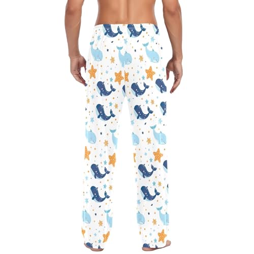 Whales and Stars Men's Pajamas Pants Cotton Sleep Bottoms Pants Lounge Sleepwear - S3
