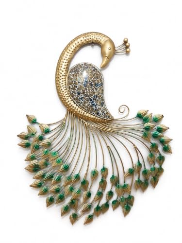 Image of Metal Handcrafted Peacock Wall Decor with LED Light, Home Decor, Wall Decor, Diwali Gift, Corporate Gift, Home Temple,Size : 32 * 26.5 * 3 inch