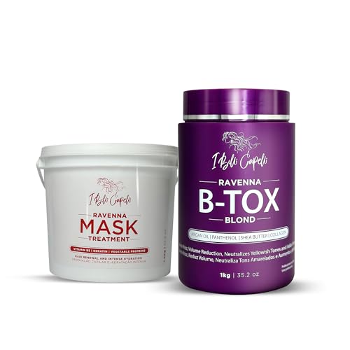 Ravenna B-tox Blond Kit - Tratamiento B-tox para Cabello (1 Kg) Sin Formaldehído + Mascarilla para Cabello Dañado (1,5 Kg) - Alisado, Brillo e Hidratación para Cabellos Rubios
