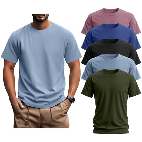 Ficerd 5 Pack Men's Big and Tall Shirts Short Sleeve Cotton Tee Summer Crew Neck Oversize Top Loose Fit Shirt Multipack