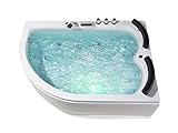 XXL Whirlpool Badewanne Palermo - 159x113 cm – 15 Massage-Düsen, LED-Farblichttherapie, Wasserfall, Eckwanne für 2 Personen, freistehend, Hot Tub Spa Indoor– Weiß, Rechte Eckmontage