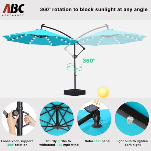 ABCCANOPY 10FT LED Cantilever Umbrella with Base and Weights Bag, Turquoise by ABCCANOPY - Used condition - Image 4