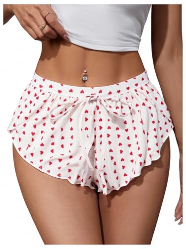 Image of MakeMeChic Women's Pajama Bottoms Floral Print Tie Front Micro Short Side Slit Summer Lounge Shorts
