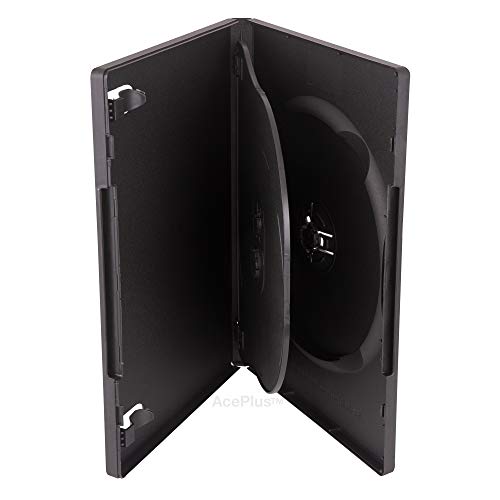 AcePlus Standard Black Triple 3 Discs DVD Case 14mm with hinged Trays 10pieces