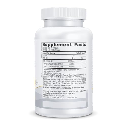 Image of Nordic Naturals ProOmega, Lemon Flavor - 60 Soft Gels - 1280 mg Omega-3 - High Potency Fish Oil with EPA & DHA - Promotes Brain, Eye, Heart, & Immune Health - Non-GMO - 30 Servings