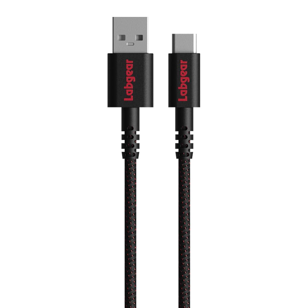 Labgear USB C Fast Charging Cable 1m Rugged USB A to USB C Kevlar fibre 3A 18W Power USB 2.0 Data Transfer Heavy-Duty Nylon Braided Black