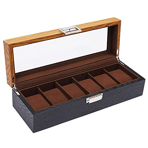 LYNICESHOP Watch Cases for Men, Vintage Wooden Watch Box Organizer, Black and Wood Watch Display Box, Large Watch Holder, Wooden Watch Case Jewelry Box Display Cases for Collectibles (6 Slots)